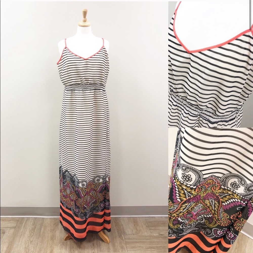 Black Cream Stripe Detailed Bottom Maxi Dress XL